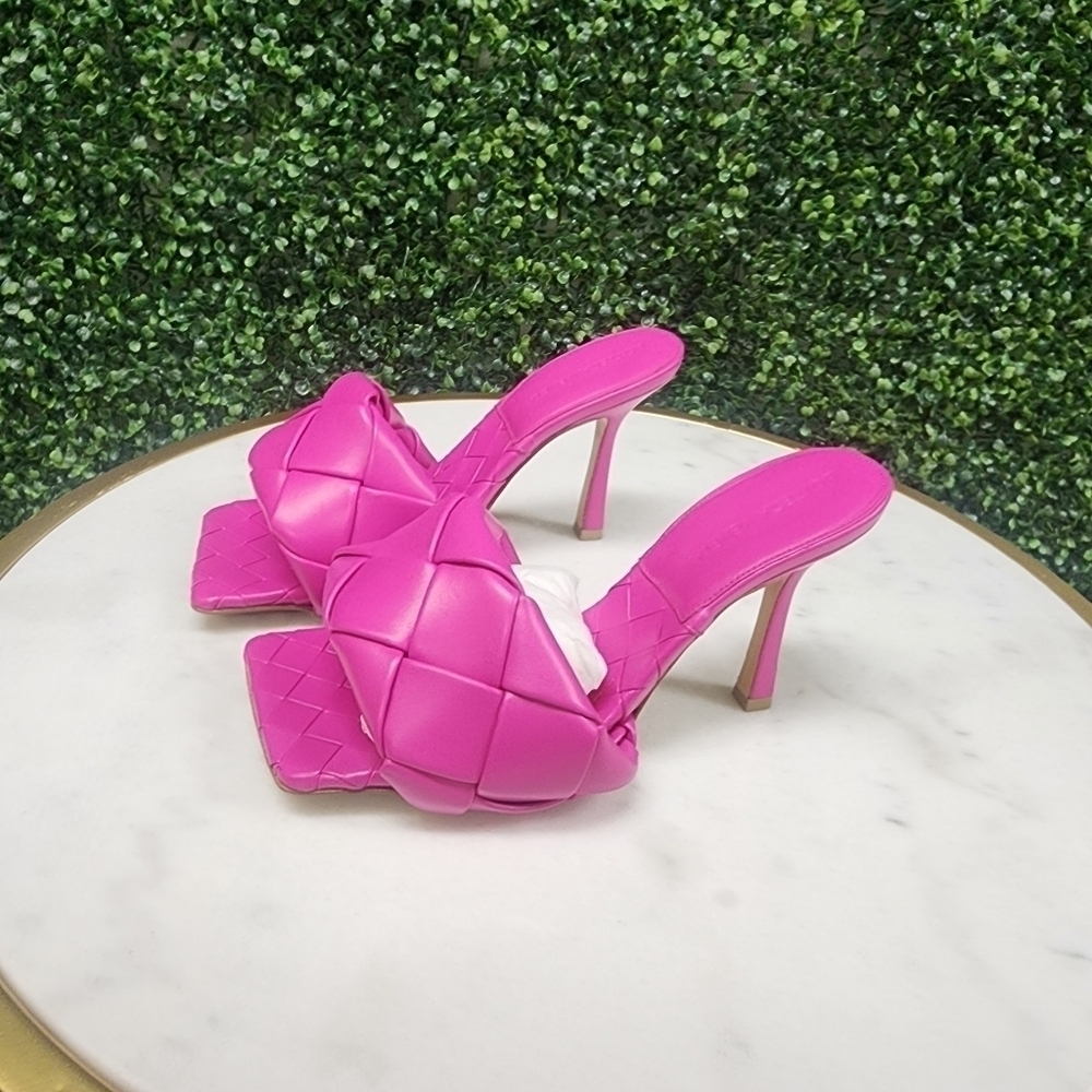 Bottega Veneta Women's Lido Woven High Heel Slide Sandals Hot Pink - Picture 5 of 6